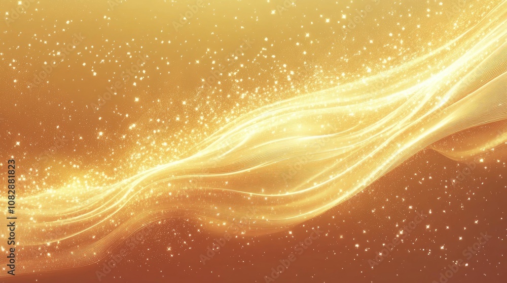 Bright gold illustration featuring an abstract shiny background adorned with stars in a line art style Bright gold illustration featuring an abstract shiny background adorned with stars in a line art style