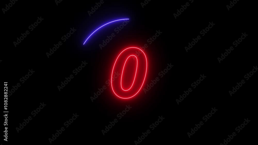 Neon bright glowing countdown timer from 5 to 0 seconds. Countdown from 5 to 0 ,glowing neon numbers with reflection on background . Neon bright glowing countdown timer from 5 to 0 seconds. Countdown from 5 to 0 ,glowing neon numbers with reflection on background .