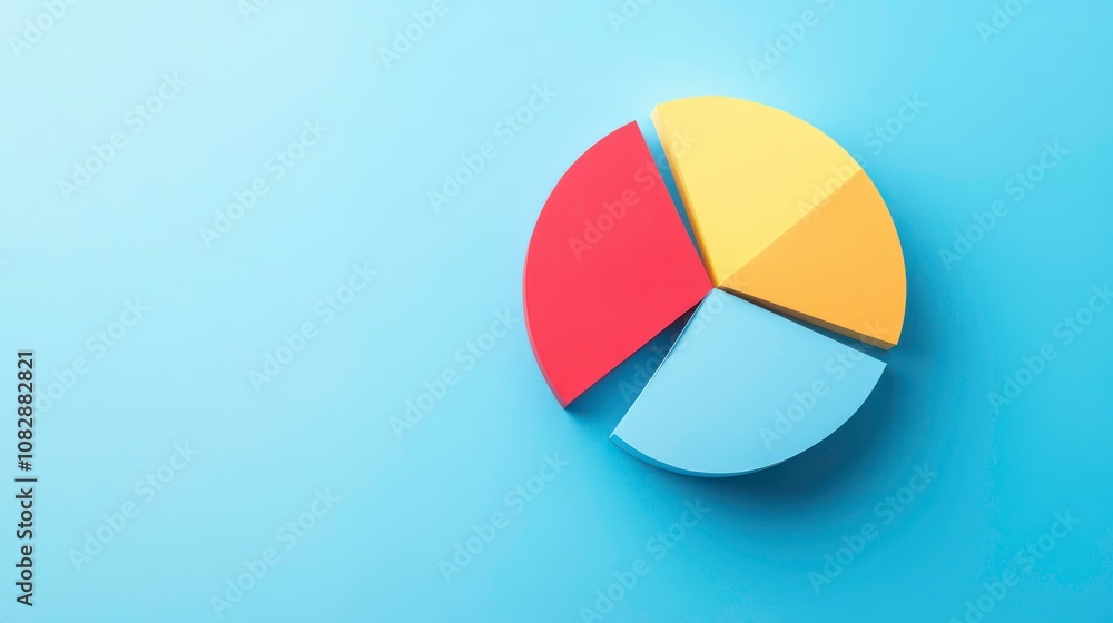 A colorful pie chart with red, blue, and yellow segments on a light blue background.