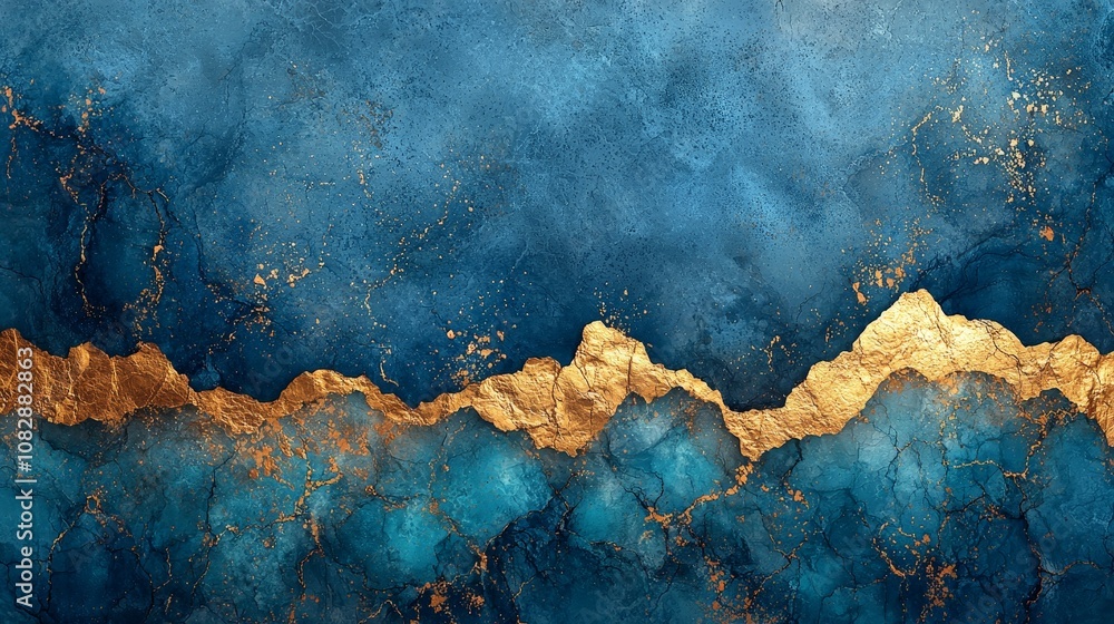 Abstract artwork featuring blue and gold textures, ideal for backgrounds or decor. Abstract artwork featuring blue and gold textures, ideal for backgrounds or decor.