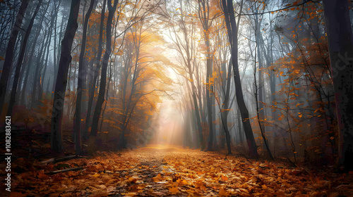 A Magical Autumn: The Enchanting Dance of Fall in a Serene Forest