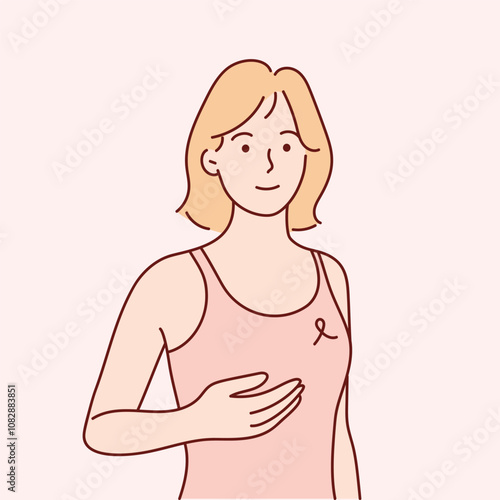 WebBreast cancer awareness month concept, breast cyst or tumor examination. Vector medical illustration in cartoon style.