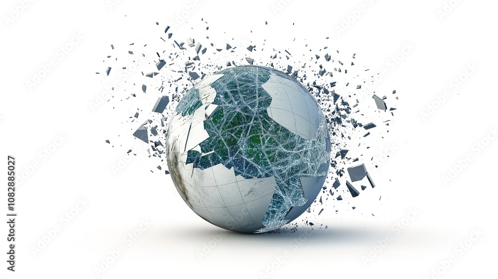 Global communications disruption illustration depicting a world map with broken connections, symbolizing the impact of severed networks on international collaboration and information exchange. Global communications disruption illustration depicting a world map with broken connections, symbolizing the impact of severed networks on international collaboration and information exchange.