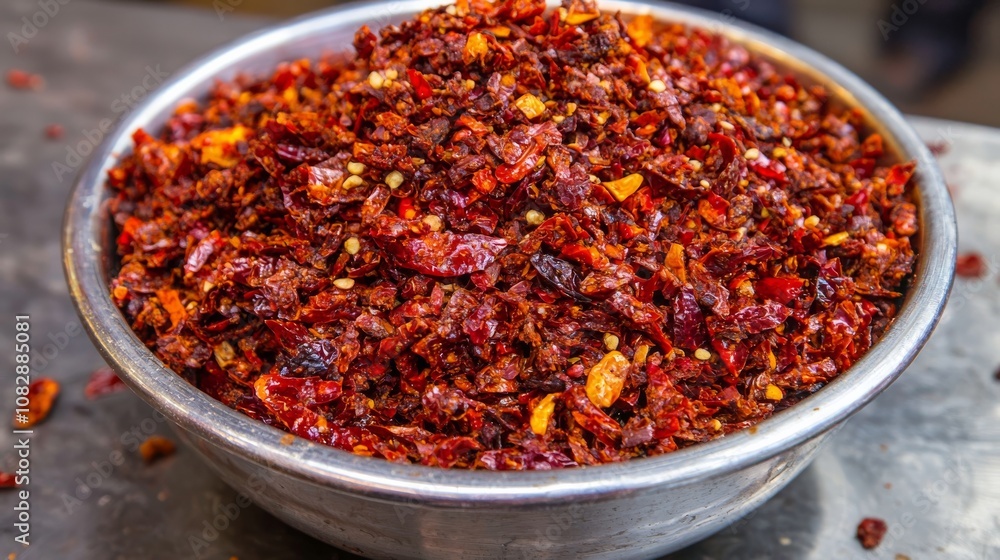 Capturing the intense flavor of red chili peppers midbite at a local market vibrant food photography urban setting Capturing the intense flavor of red chili peppers midbite at a local market vibrant food photography urban setting