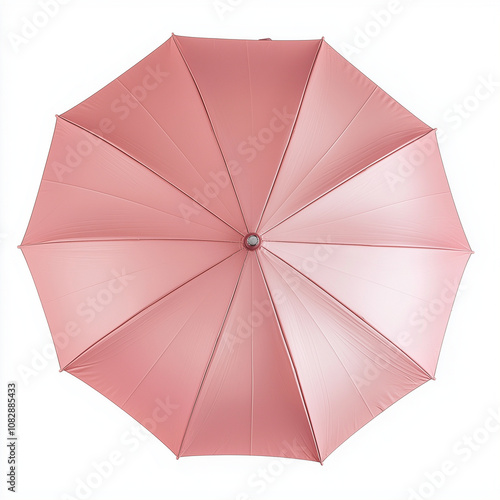 Pink umbrella isolated on white background, top view