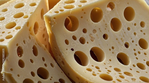 closeup of wedge of swiss cheese with distin photo