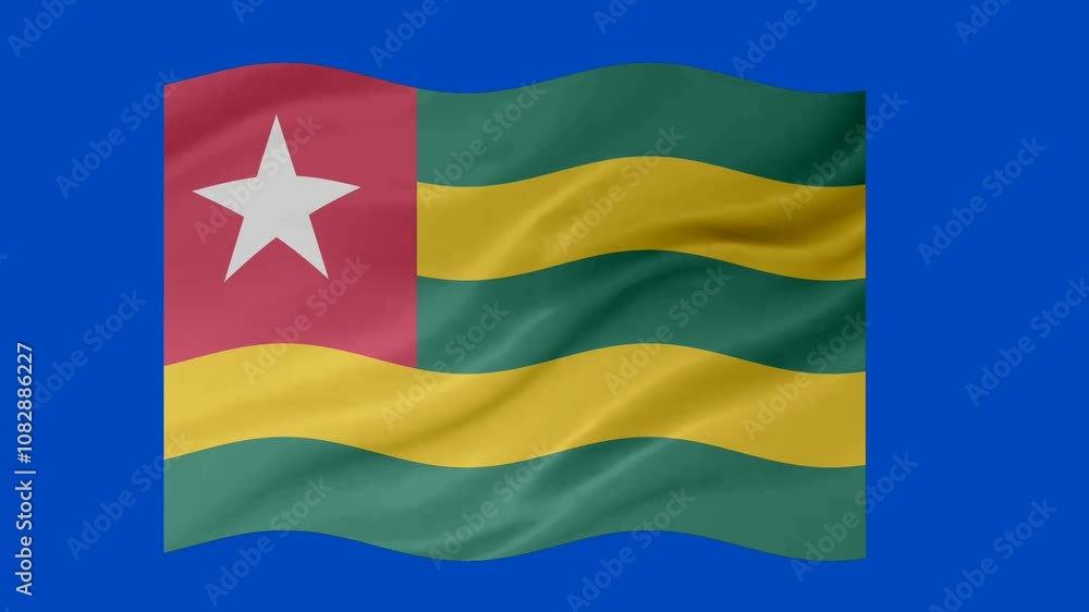 Togo waving flag loop animation with glowing 3d shade isolated on blue background Togo waving flag loop animation with glowing 3d shade isolated on blue background