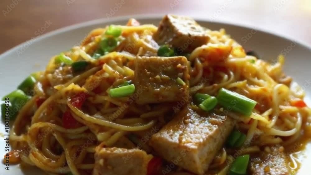 Side-Angle Shot of Pad See Ew with Tofu and Vegetables, Captured in Soft Diffused Lighting Side-Angle Shot of Pad See Ew with Tofu and Vegetables, Captured in Soft Diffused Lighting