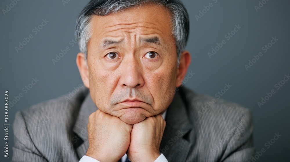 Emotional reflection of a worried businessman office setting portrait photography indoor environment close-up view stress and anxiety concept Emotional reflection of a worried businessman office setting portrait photography indoor environment close-up view stress and anxiety concept