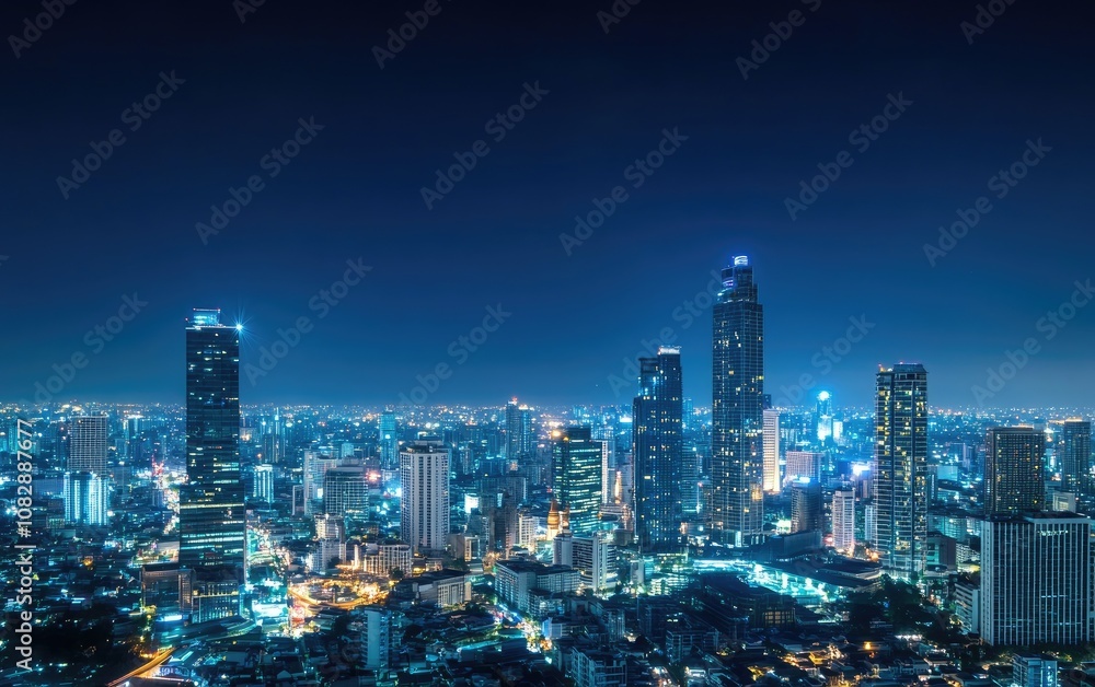 A breathtaking view of Bangkok's skyline at night showcasing smart city technology and digital connections A breathtaking view of Bangkok's skyline at night showcasing smart city technology and digital connections