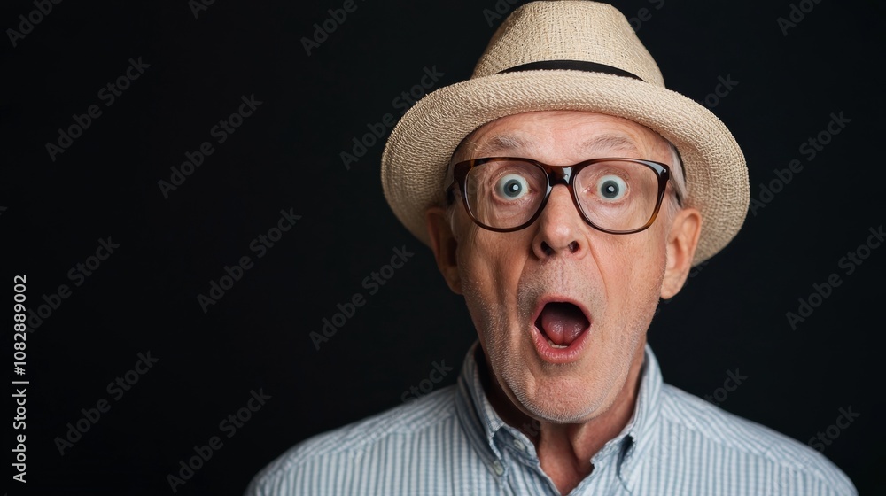 Startled senior man portrait capturing a surprised expression studio setting emotional content dark background close-up viewpoint concept of surprise and joy Startled senior man portrait capturing a surprised expression studio setting emotional content dark background close-up viewpoint concept of surprise and joy