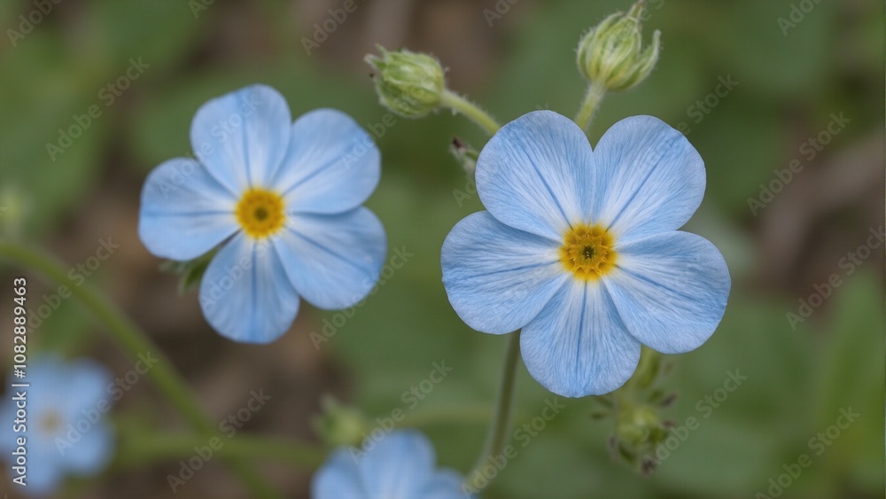 Charming pale blue forget me not blossom up close on blurred green background Charming pale blue forget me not blossom up close on blurred green background