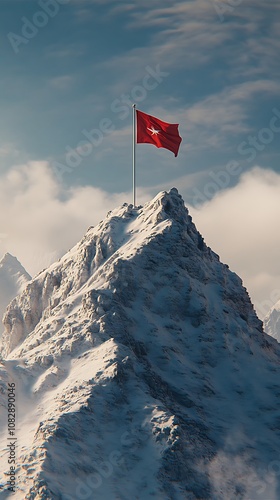 Mountain silhouette with flag shape formed lines picture