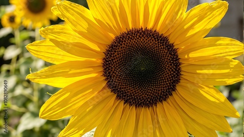 Vibrant sunflower in full bloom detailed petals and seeds golden yellow hues and soft shadows