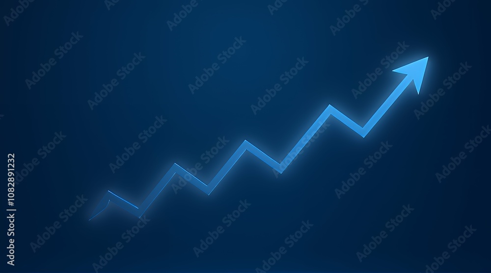 An upward trending stock arrow on a blue background, symbolizing market gains and prosperity An upward trending stock arrow on a blue background, symbolizing market gains and prosperity