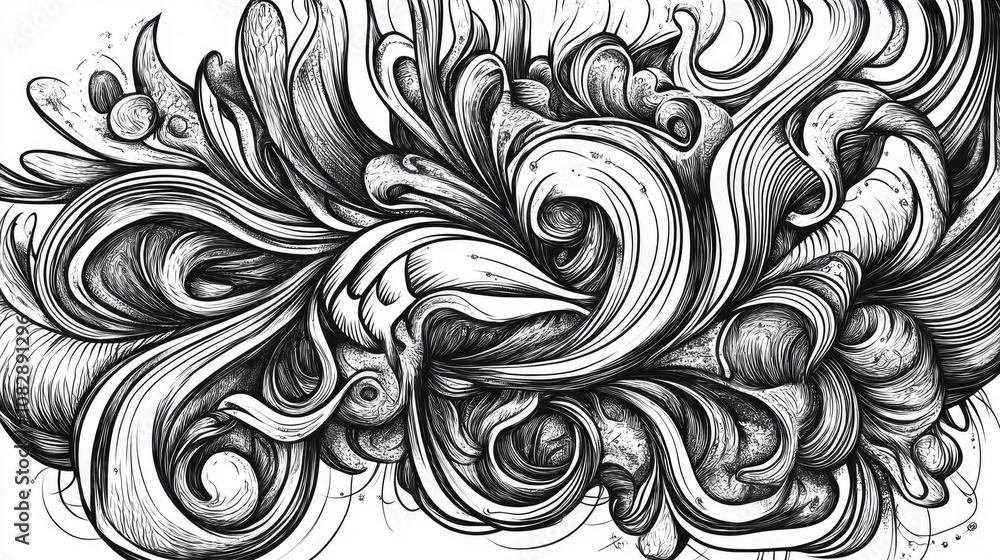 Line art illustration featuring an abstract composition of limitless ornamental designs Line art illustration featuring an abstract composition of limitless ornamental designs