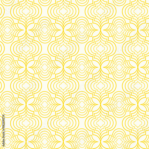 Geometric trellis seamless pattern in golden yellow and white