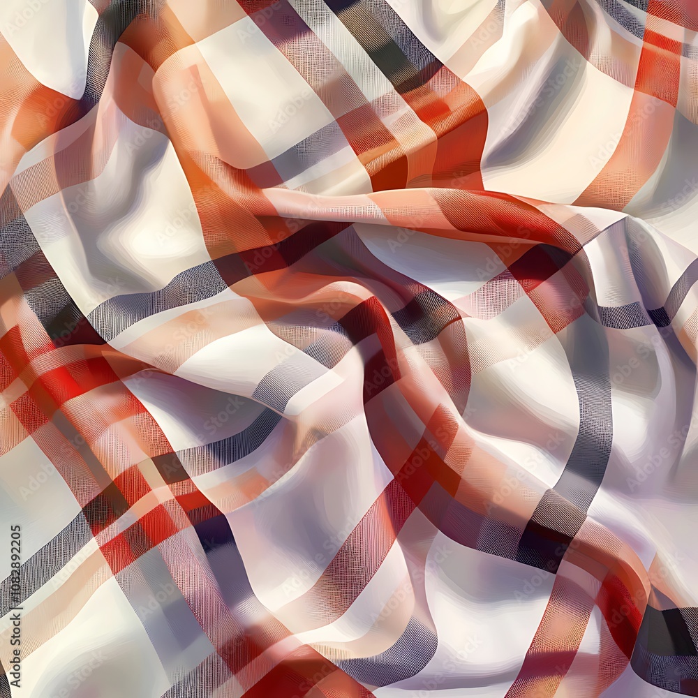 Fototapeta premium Abstract Red, Orange, and Black Plaid Fabric