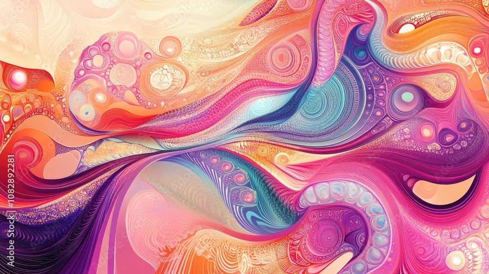 Abstract psychedelic colorful line art illustration featuring fractal patterns for imaginative and creative design purposes Abstract psychedelic colorful line art illustration featuring fractal patterns for imaginative and creative design purposes