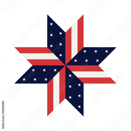 Patriotic colour quilt star icon. Clipart image isolated on white background