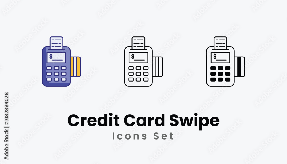 Credit Card Swipe Icons thin line and glyph vector icon stock illustration Credit Card Swipe Icons thin line and glyph vector icon stock illustration