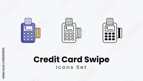 Credit Card Swipe Icons thin line and glyph vector icon stock illustration