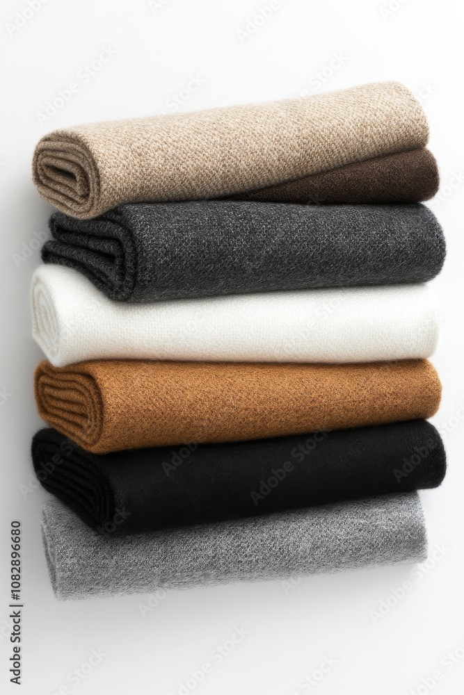 Soft and cozy rolled blankets stacked neatly in neutral colors for a warm home aesthetic Soft and cozy rolled blankets stacked neatly in neutral colors for a warm home aesthetic