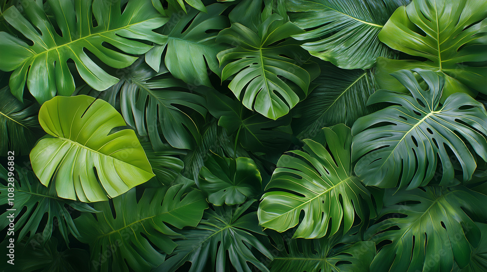 Dense tropical foliage featuring intricate palm leaves, dappled light creating a serene atmosphere Dense tropical foliage featuring intricate palm leaves, dappled light creating a serene atmosphere