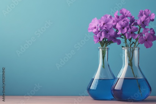 Wallpaper Mural Beautiful purple flowers in glass vases with blue water against a light blue background Torontodigital.ca