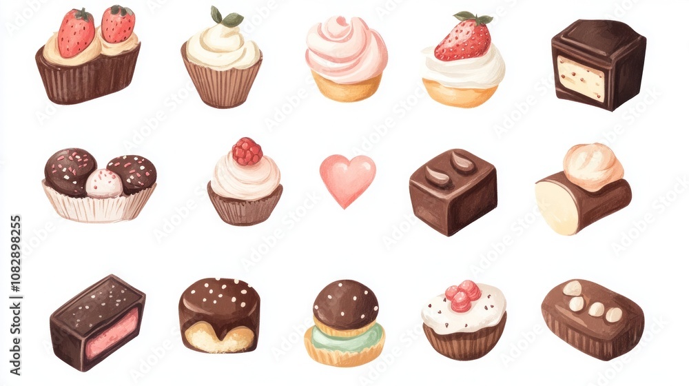 Flying chocolate cut out set, sweet and dessert designs. Food and sweets Flying chocolate cut out set, sweet and dessert designs. Food and sweets
