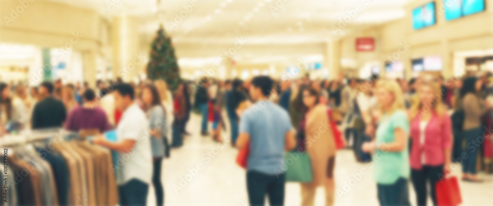 Obraz premium Blurred background of a cacophony of voices and the hustle and bustle of shoppers create a vibrant atmosphere, black friday, shopping