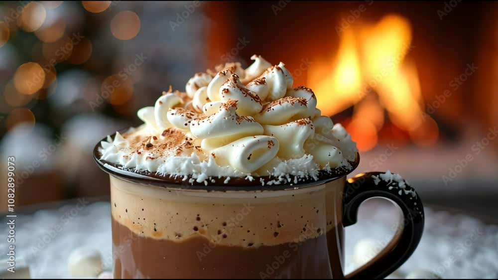A large mug of rich, frothy hot chocolate topped with whipped cream and marshmallows A large mug of rich, frothy hot chocolate topped with whipped cream and marshmallows