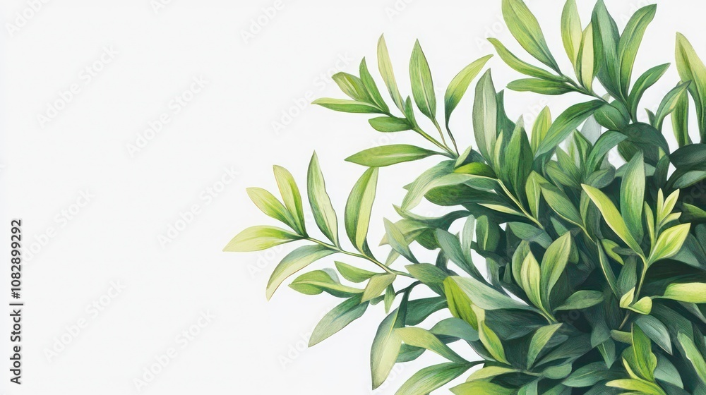 Lush green foliage corner border on a white background. Lush green foliage corner border on a white background.