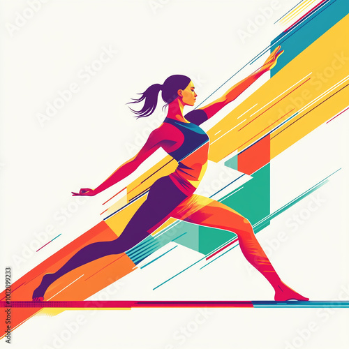 Wallpaper Mural A dynamic female athlete practicing a dance pose in a vibrant setting during the day, showcasing movement and strength in colorful design Torontodigital.ca