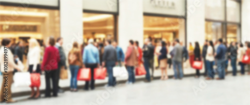 Blurred background of a long lines and eager shoppers are a hallmark of Black Friday, black friday, shopping