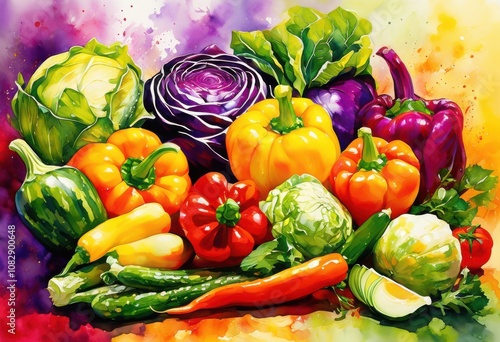 bright lively close images colorful vegetables set dynamic backgrounds, vibrant, greens, red, orange, yellow, pictures, macro, fresh, organic, food photo