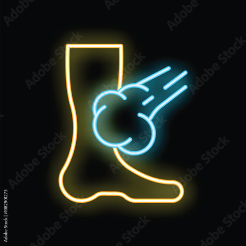 Glowing neon icon representing the concept of foot odor and smelly shoes