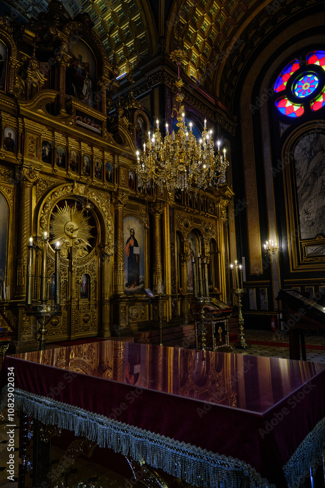 Fototapeta premium Istanbul, Turkey 09.03.2023: Bulgarian St. Stephen Church in istanbul. Inside Bulgarian Iron Church 