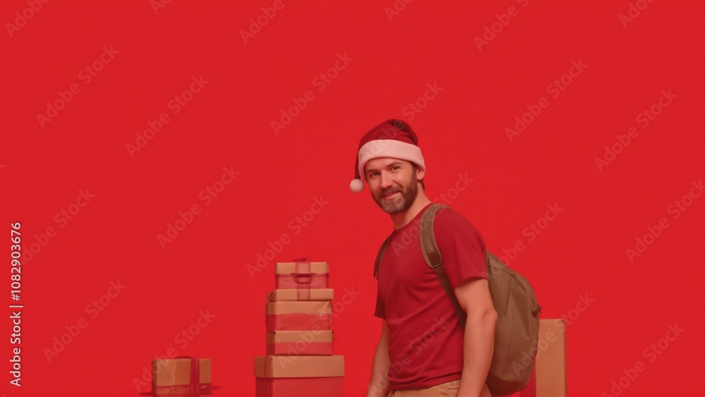 person with bags in front of christmas tree person with bags in front of christmas tree