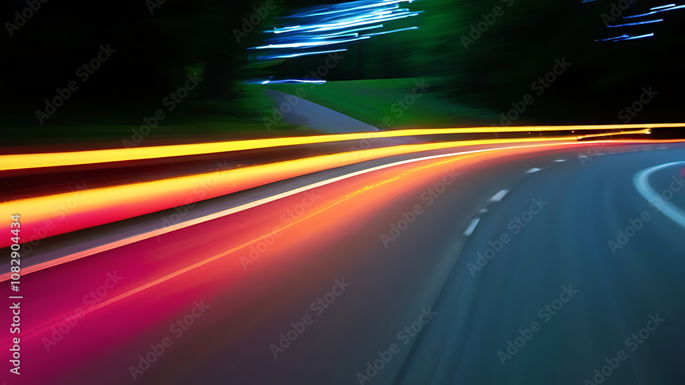A trail of light left by a speeding car, its streaks of color creating a sense of motion and energy.
A trail of light left by a speeding car, its streaks of color creating a sense of motion and energy.