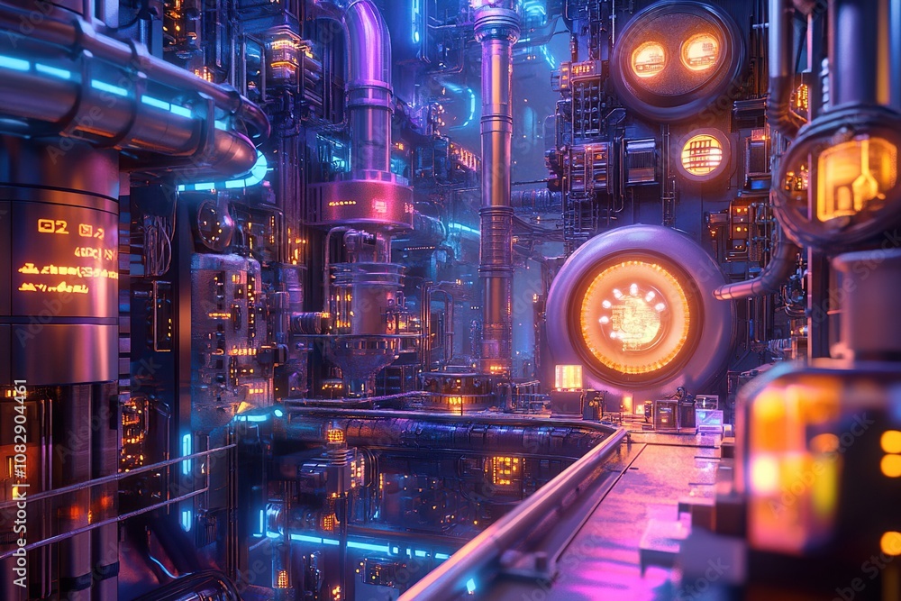 Fototapeta premium Neon Industrial City