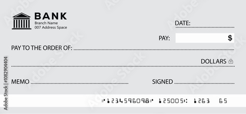 Red Bank check, vector blank money cheque, checkbook template with guilloche pattern and fields. Currency payment coupon, money check background