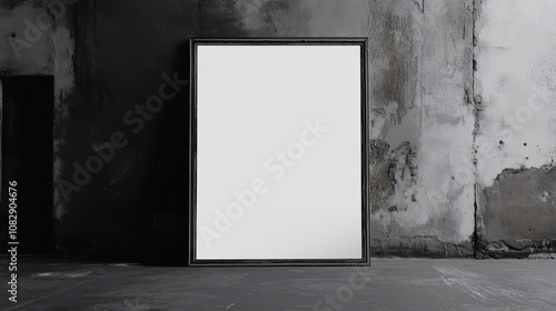 "Stock photo of a blank picture frame placed in a kitchen setting."