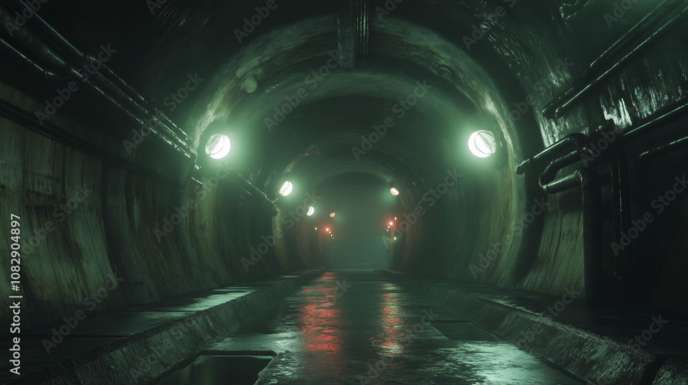 Fototapeta premium Nowoczesny tunel oświetlony wielokolorowymi światłami, które wzdłuż ścian tworzą efekt wizualnej głębi.