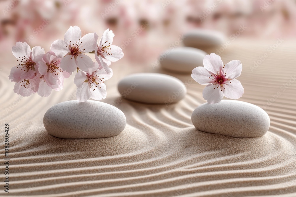 zen garden-themed wellness banner with tranquil sand patterns, smooth stones, and blossoming cherry trees for a serene vibe zen garden-themed wellness banner with tranquil sand patterns, smooth stones, and blossoming cherry trees for a serene vibe
