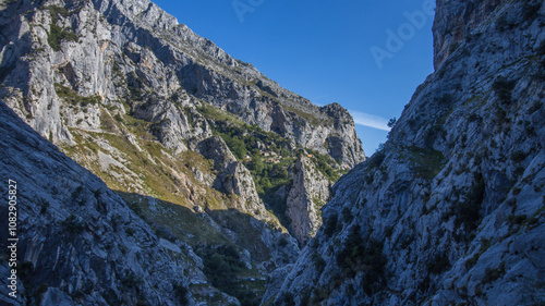 A mountain range with a valley in between