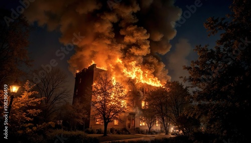 Burning Building at Night During Inwood Fire photo