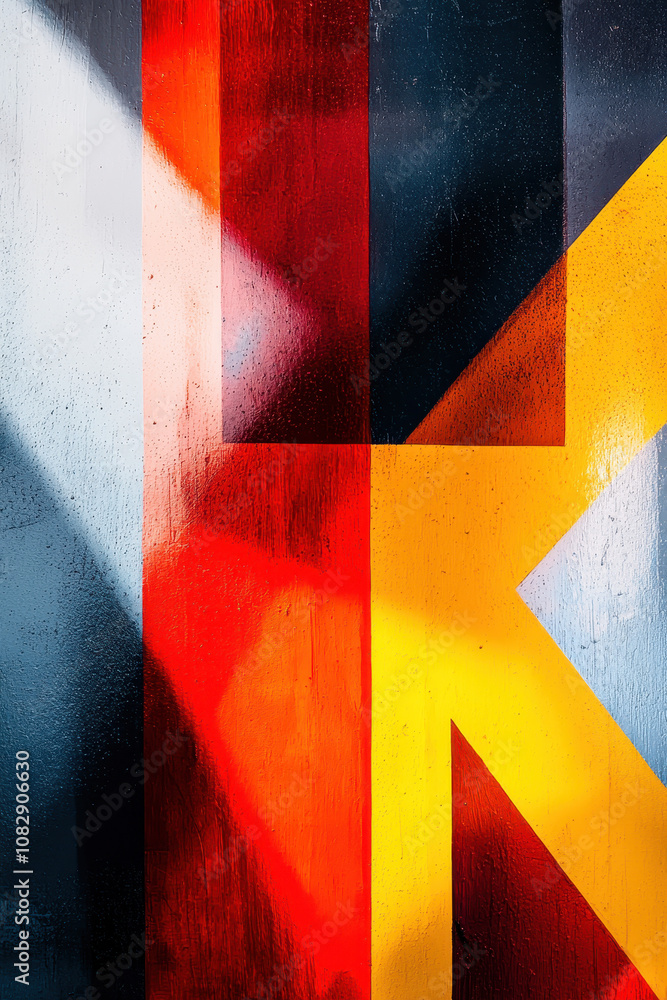 Naklejka premium Vibrant Geometric Abstraction with Bold Color Contrasts and Dynamic Design