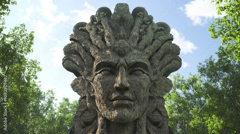 Enchanting Forest Sculpture: Majestic 3D Render of Intricately Carved Weathered Wood Tree Statue, Inspiring Exploration and Wonder in Mystical Setting Enchanting Forest Sculpture: Majestic 3D Render of Intricately Carved Weathered Wood Tree Statue, Inspiring Exploration and Wonder in Mystical Setting