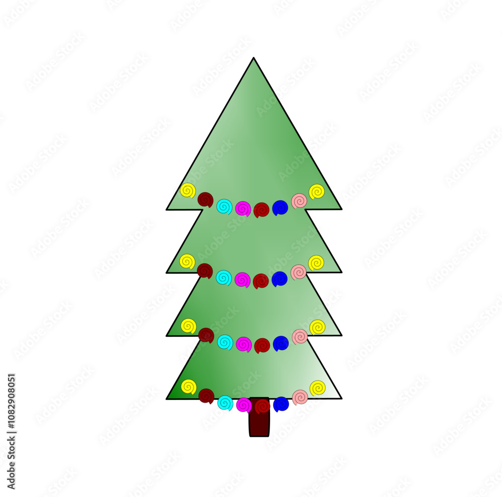 Fototapeta premium Minimalistic drawing of Christmas tree. Colorful vector illustration in flat geometric style with gradient fill.